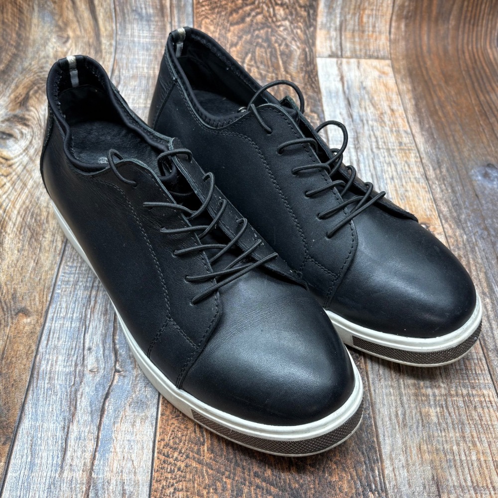 Calto Mens Black Leather Elevator Sneakers Height Increasing Shoes Heel Lift 7.5